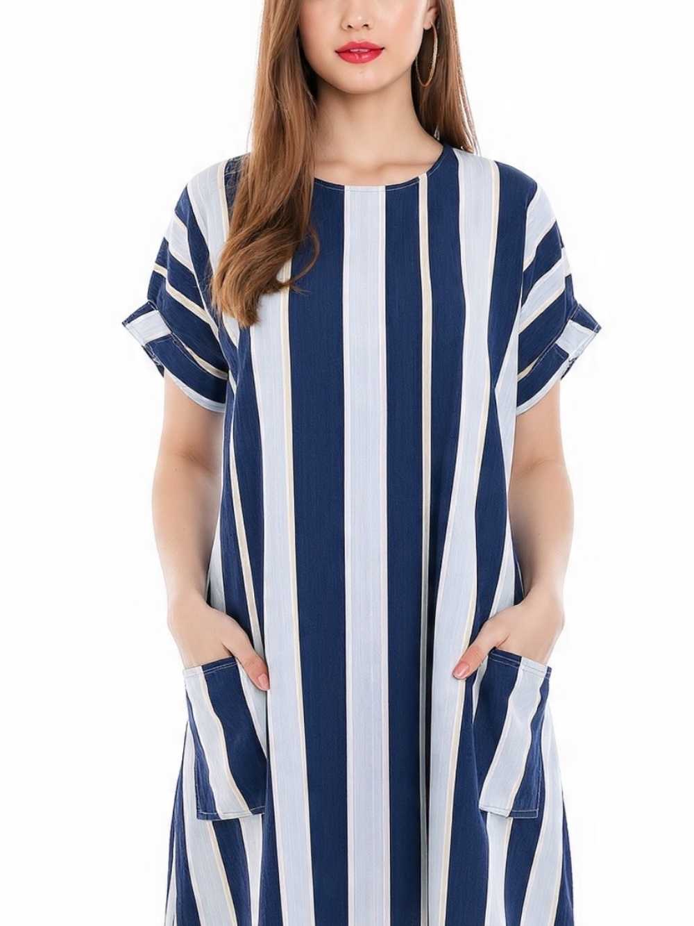 Anthropologie Maeve Keiko Striped Mini Dress MP Blue White Pockets Cotton